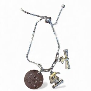Silver Graduation Charm Bracelet – “She Believed She Could So She Did”